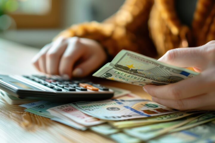 portrait woman surrounded by money | Lumen Kinnisvarabüroo